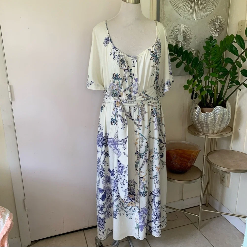 NWT Calypso St. Barth Linen blend printed maxi belted dress size L - Picture 1 of 13